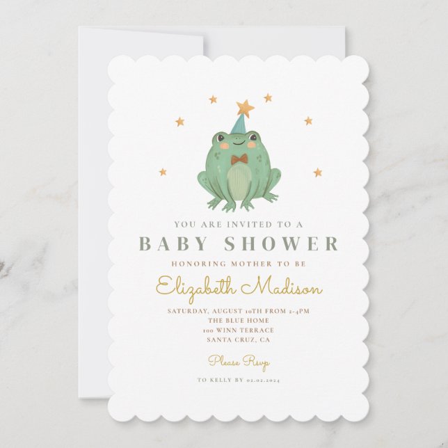 Aquarelle Cute Frog Baby shower Invitation (Devant)