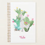 Aquarelle Cute Llama et Cactus - Blanc personnalis<br><div class="desc">Jolie scène de lama en aquarelle, que vous pouvez personnaliser avec votre nom ou texte personnalisé. Cette illustration présente une jolie lama blanche en laine avec une fleur dans les cheveux, des tasselles traditionnelles de couleur péruvienne et un tapis de selle assorti. Le mignon lama se tient dans un jardin...</div>