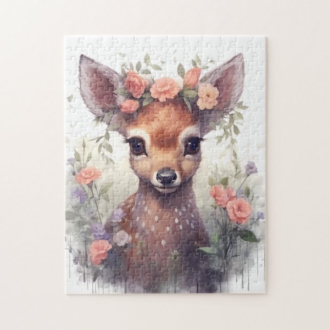 Aquarelle Cute Reinder floral Puzzle Woodland (Vertical)
