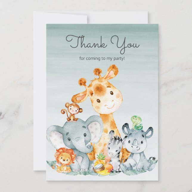 Aquarelle Cute Safari Jungle Animaux Merci (Devant)