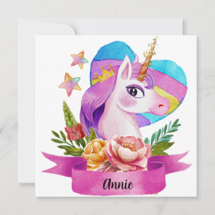 Aquarelle Cute Unicorn Coeur Nom personnalisé