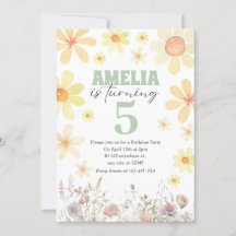 Aquarelle Daisy Pastel Green Invitation d'annivers