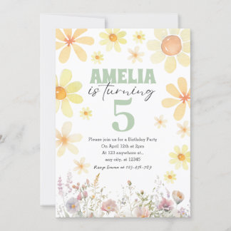 Aquarelle Daisy Pastel Green Invitation d'annivers