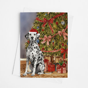 Aquarelle dalmate sous la carte Arbre de Noël