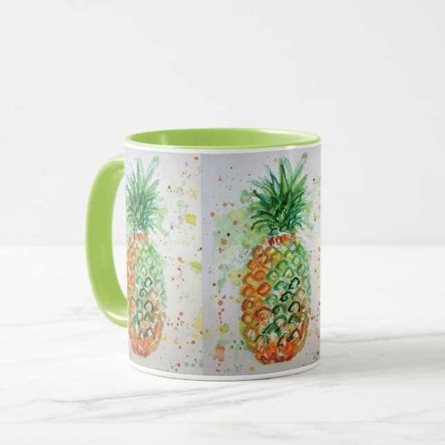 Aquarelle d'ananas Peinture Mug Vert (Devant gauche)