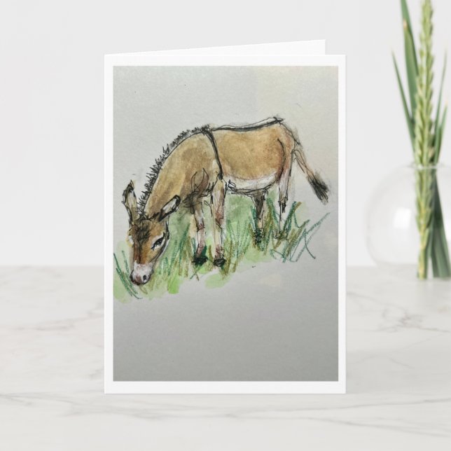 Aquarelle d'âne sur carte de vœux pliée (Devant)