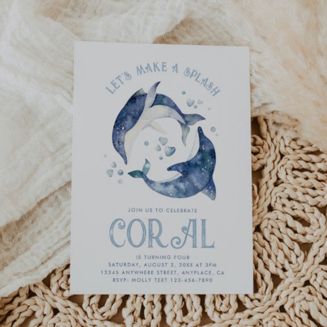 Aquarelle Dauphin Invitation d'anniversaire (Créateur téléchargé)