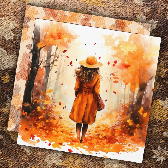 Aquarelle d'automne fille paisible marche (Créateur téléchargé)