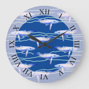 Aquarelle de baleine Art grande horloge
