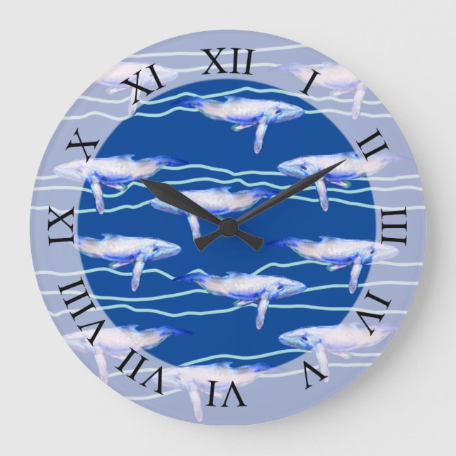 Aquarelle de baleine Art grande horloge (Recto)