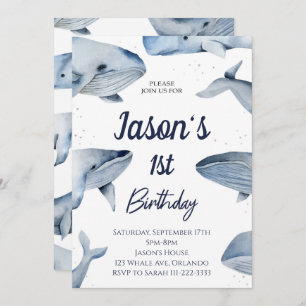 Aquarelle de baleine Invitation d'anniversaire