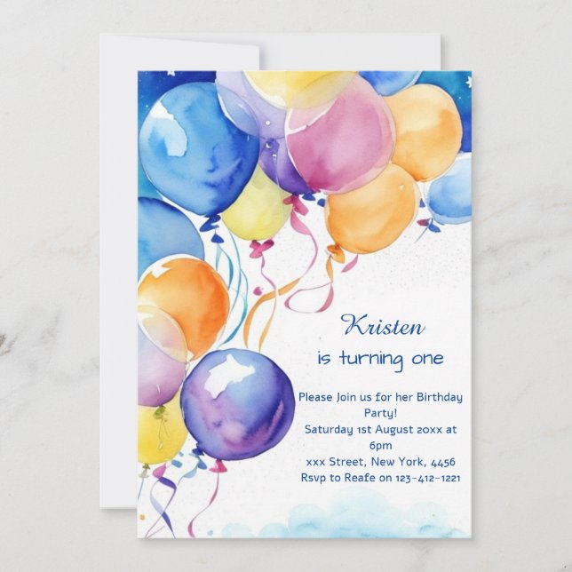 Aquarelle de ballon Invitation d'anniversaire (Devant)