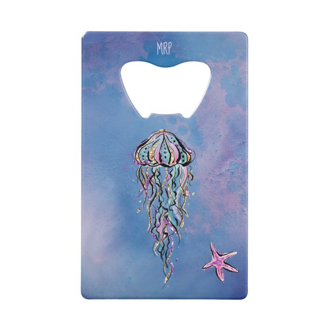 Aquarelle de bleu de poissons d'étoile de méduses (Devant)