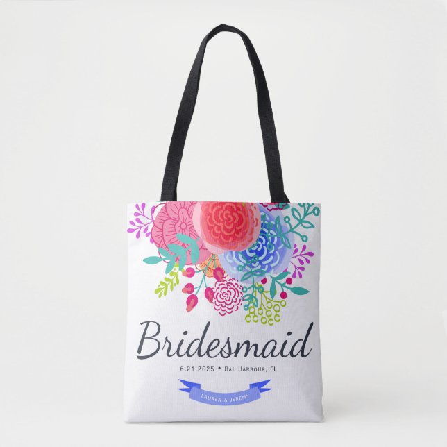 Aquarelle de Bridesmaid Script Sac fourre-tout flo (Devant)