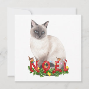 Aquarelle de chat siamois de Noël
