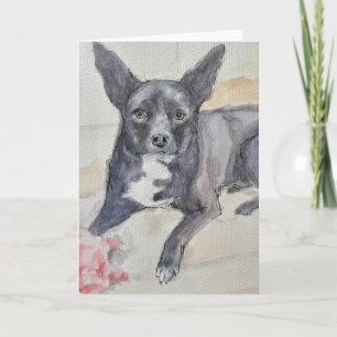 Aquarelle de chien noir sur carte de vœux pliée