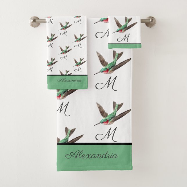 Aquarelle de colibri bleu vert Monogramme initial (En situation)