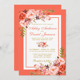 Aquarelle de corail moderne Faire-part de mariage