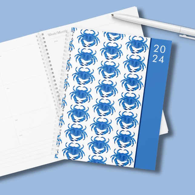 Aquarelle de crabe 2024 (Coastal crab crustacean planner perfect for family organization, home office or school and college.)