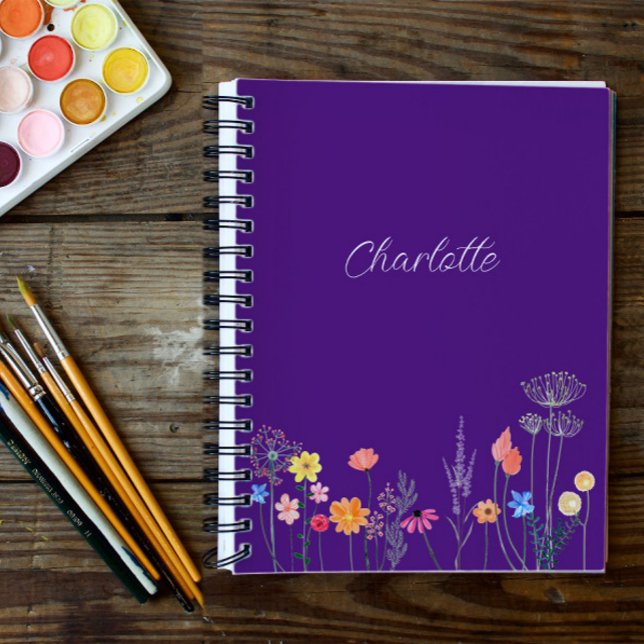 Aquarelle de fleur de jardin pourpre Carnet spiral (Créateur téléchargé)