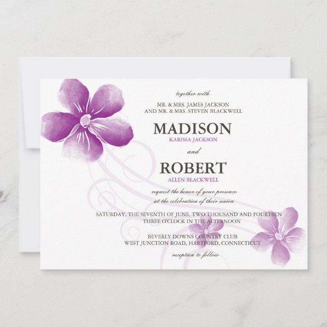 Aquarelle de fleurs violettes Invitations de maria (Devant)