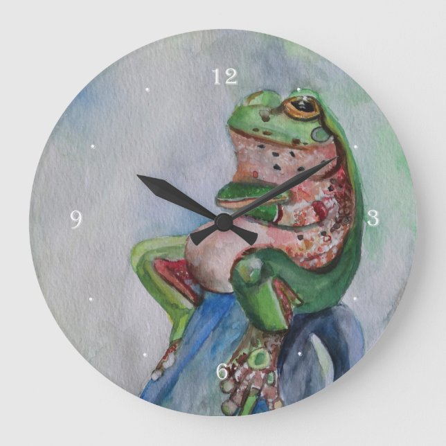 Aquarelle de grenouille Arrondie (grande horloge m (Recto)