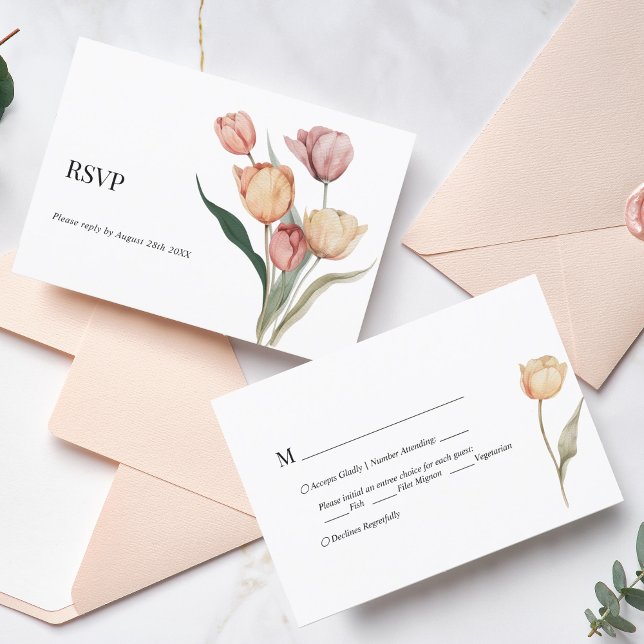 Aquarelle de la tulipe délicate Menu Choix Mariage (Créateur téléchargé)