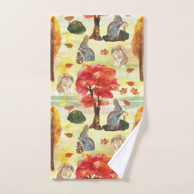 Aquarelle de lapin de bois (Serviette à main)