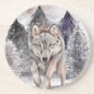 Aquarelle de loup gris Dessous de verre en pierre