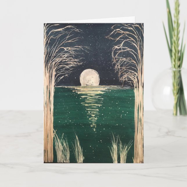 Aquarelle de lune d'origine sur carte blanche (Devant)