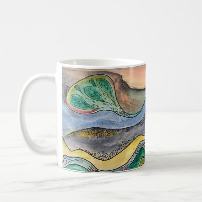Aquarelle de marais sur tasse de café (Gauche)