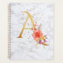Aquarelle de marbre moderne Golden Monogram A