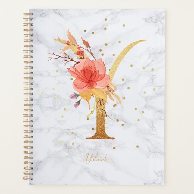 Aquarelle de marbre moderne Golden Monogram LETTRE (Devant)