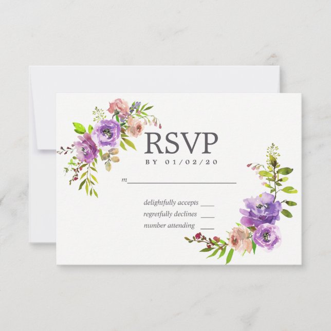 Aquarelle de mariage printemps Floral RSVP (Devant)