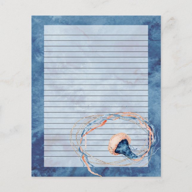 Aquarelle de méduse Lettre lin papier écriture (Devant)