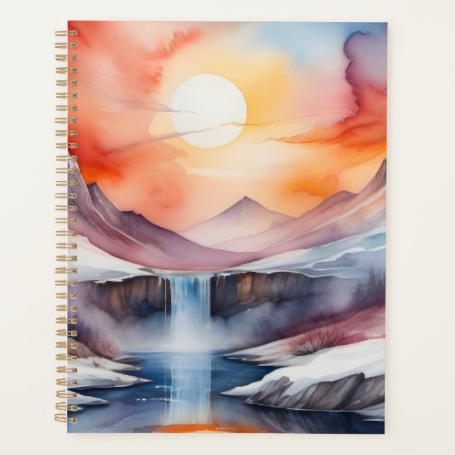 Aquarelle de montagnes enneigées sous le coucher d (Devant)