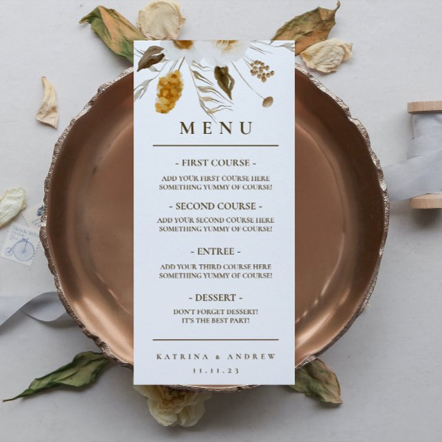 Aquarelle de moutarde Floral Mariage Dîner Menu (Créateur téléchargé)