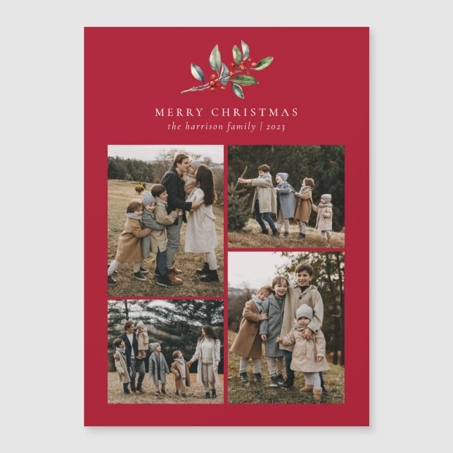 Aquarelle de Noël Floral 4 Photo Carte magnétique (Devant)