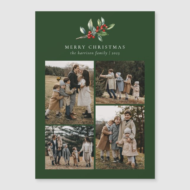 Aquarelle de Noël Floral 4 Photo Carte magnétique (Devant)