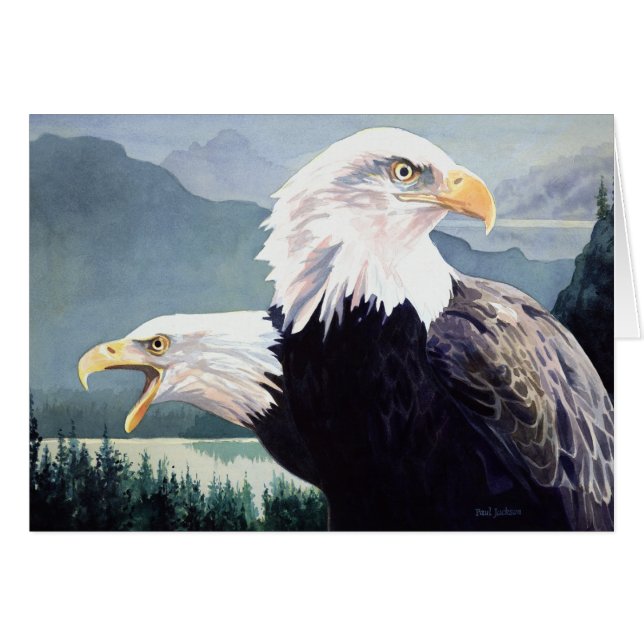 Aquarelle de paires d'Eagle chauve de "vigilance" (Devant horizontal)