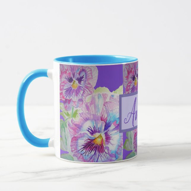 Aquarelle de Pansy Floral Plutôt mauve Mug (Gauche)