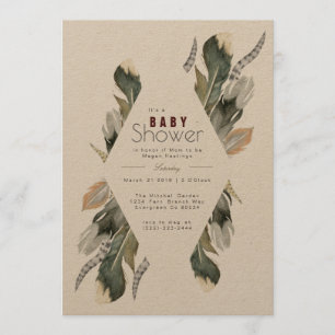 Aquarelle de plumes   Invitation Baby shower Boho