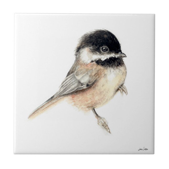 Aquarelle de poulet Carreaux en céramique (Chickadee Watercolor Ceramic Tile from Jenn's Emporium. )