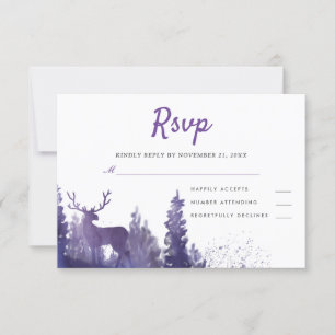 Aquarelle de rennes violet Mariage d'hiver RSVP