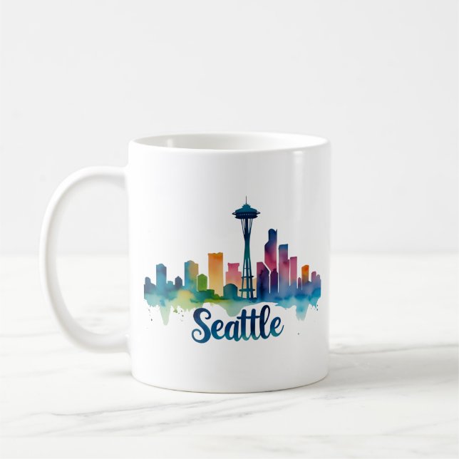 Aquarelle de Seattle City Skyline Mug (Gauche)