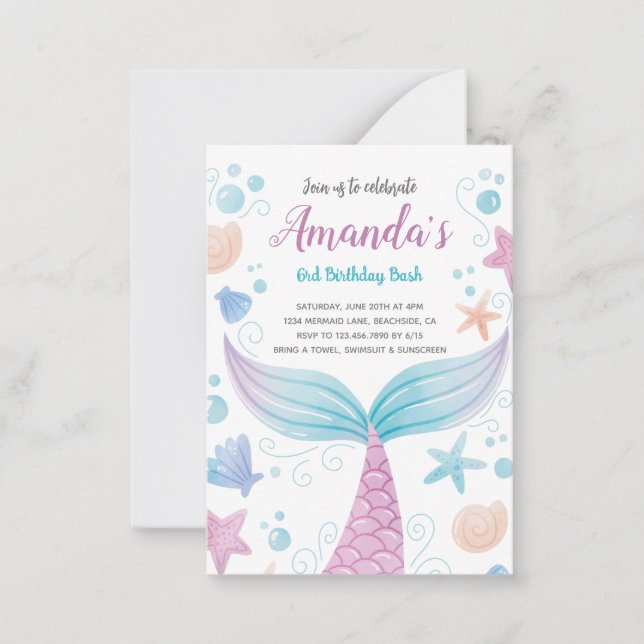 Aquarelle de sirène Invitation d'anniversaire (Devant)