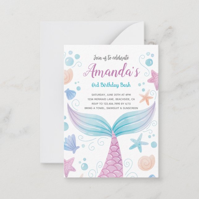 Aquarelle de sirène Invitation d'anniversaire (Devant)
