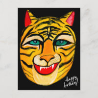 Aquarelle de Tigre Rire Joyeuse Carte postale Anni