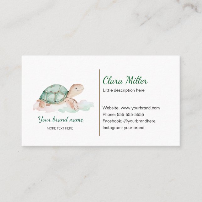 Aquarelle de tortue carte de visite or vert (Devant)