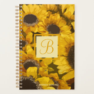 Aquarelle de tournesol jaune or Monogramme floral